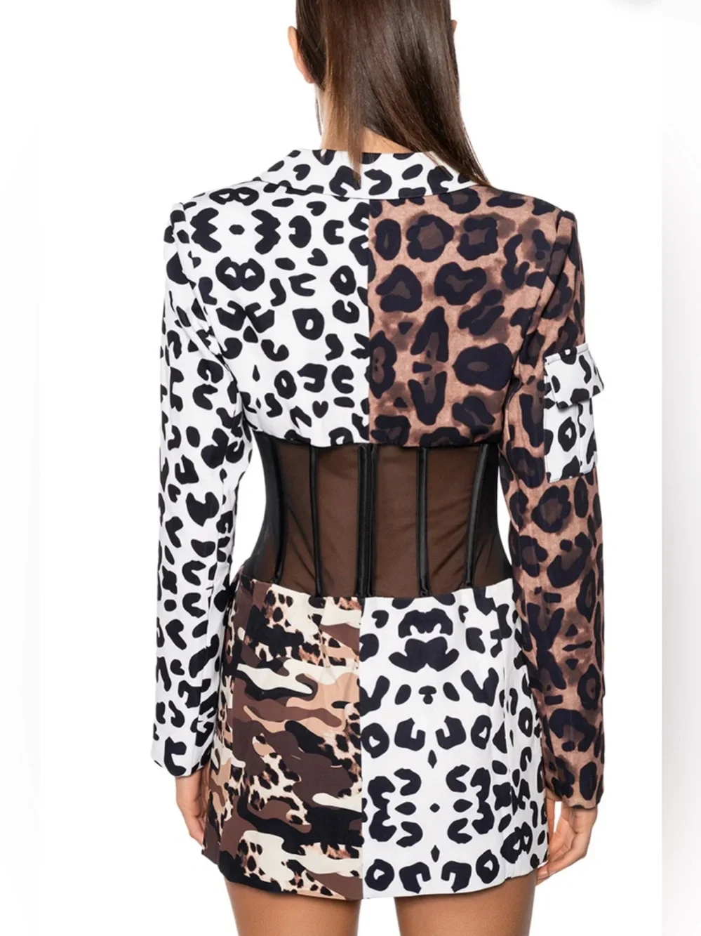 AKIRA BEIBS IN THE TRAP CORSET BLAZER IN PATCHWORK CHEETAH XL - Picture 12 of 13